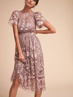 BHLDN Anthropologie Vivica Dress Size 2 NWT Purple Floral Mesh Midi